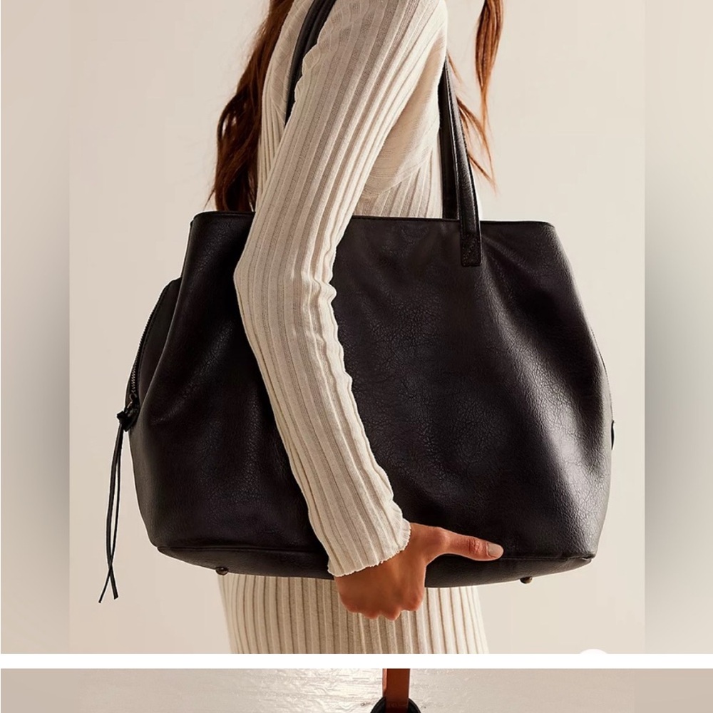 Free People Sid Slouchy Vegan Leather Shoulder Boho Black Tote Bag